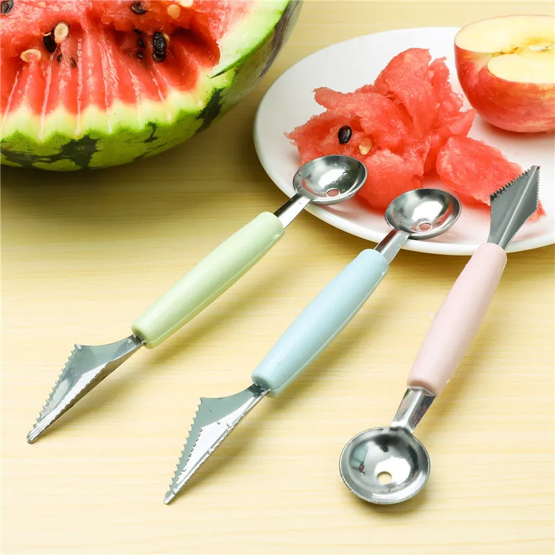 Double-Head Stainless Steel Fruit Platter Drunk Ripple Carving Knife Ice Cream Melon Digging Spoon Fruit Carving - kitchen accessories 3
