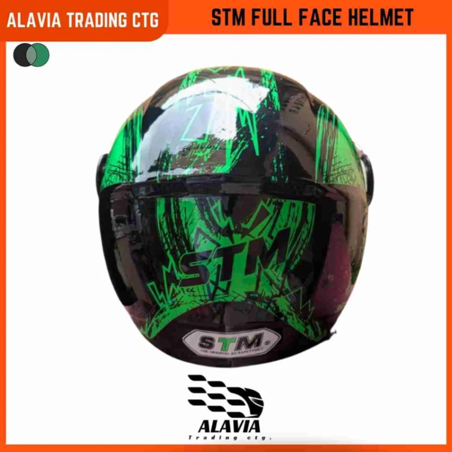 STM Full Face Black & Green STM Graphics Unisex Motorcycle Helmet 2