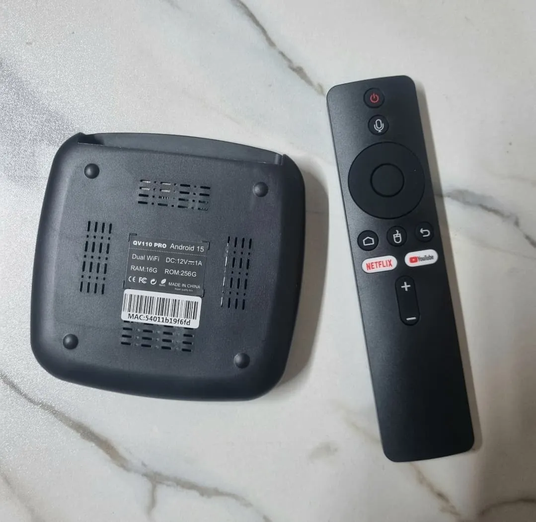 QV110 pro Android 15 Android smart tv box with voice control remote. HD Quality Tv channel 4
