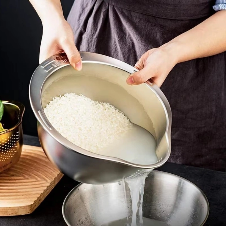 Rice Washer Strainer Bowl Stainless Steel Rice Washing Bowl Rice Sieve Colander Fruit And Vegetable Strainer Kitchen Tools 6
