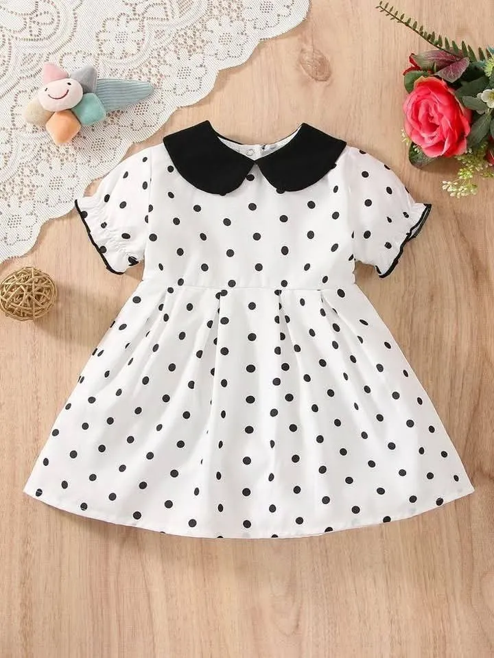 Stylish Black White Polka Dot Dress for Girls Classic Peter Pan Collar 1