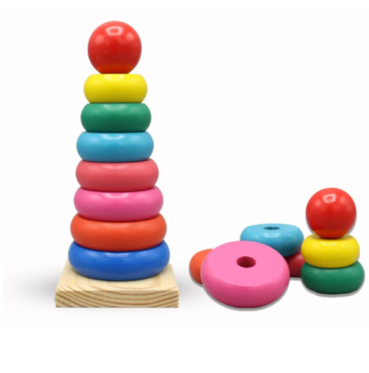 Wooden Rainbow Tower Stacking Educational Toy for Kids &amp; Toddlers 6
