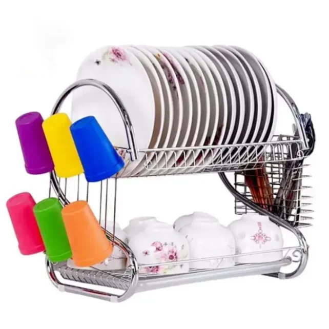 2 Layer Stainless Dish Drainer Rack 6