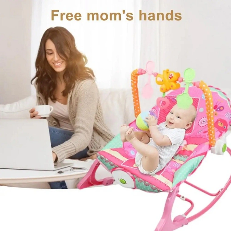 iBaby Infant to Toddler Rocker with Music &amp; Vibration Baby Bouncer- Pink &amp; Blue 5