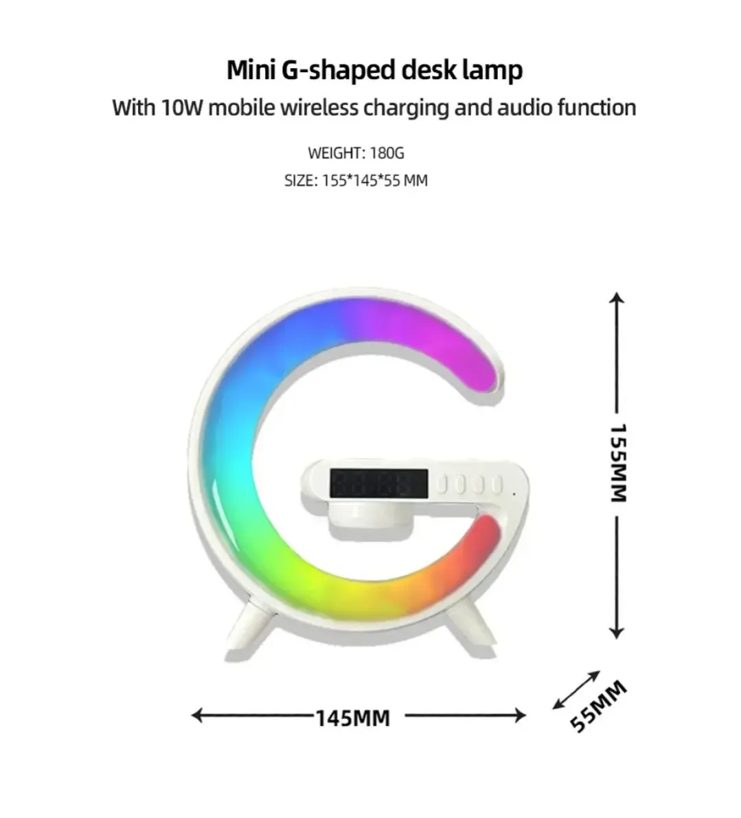G63 4 In 1 Bluetooth Speaker 10W Multifunctional Wireless Charger LED Atmosphere RGB Night Light Alarm Clock Desk Lamp Bluetooth Speaker Wireless Charging Modern Speaker 5