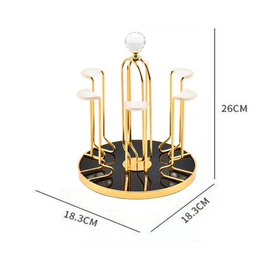360 Degree Rotating Dining Table Glass holder Rack, Golden Metal Stainless Steel Glass Stand 5