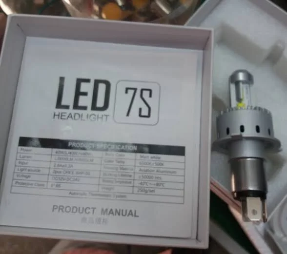 Authentic 7S LED Headlight (1 Piece) for Motorcycle and Car H4 Socket 40W 4000 Lumen 12V 4