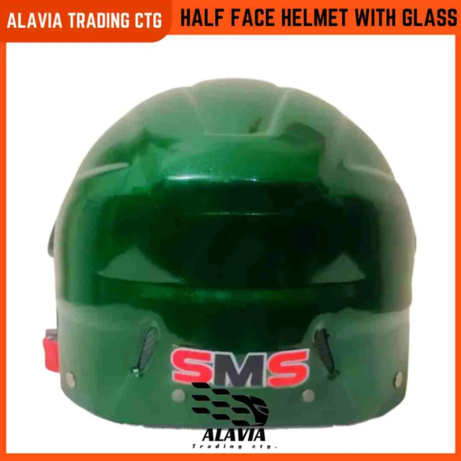 Pelion SMS Cap Style Half Face Motorcycle Helmet With Glass for Men & Women - Green 5