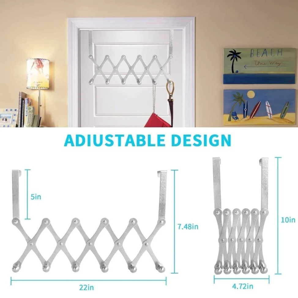Stainless Steel 6-Hook Flexible Over the Door Hook Hanger 7