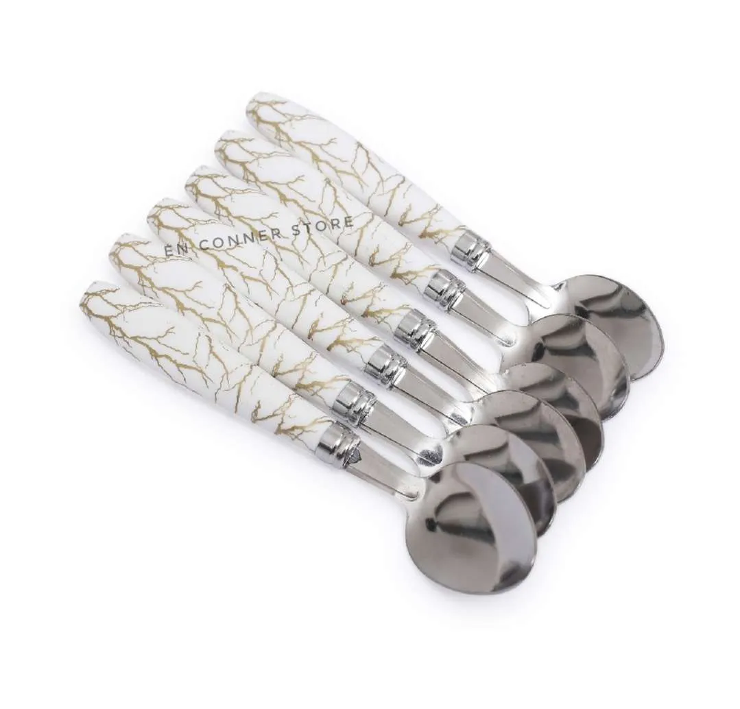 Stainless Steel Tea Spoon And Fork Spoon Set Pack of 6 With Ceramic Design Plastic Handel 6 PIECES SET 2
