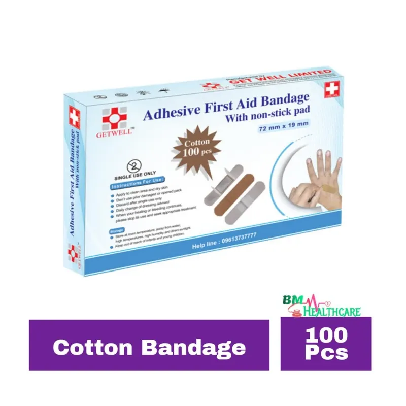 100 Pcs Getwell First Aid Strip Tape Cotton Bandage 2