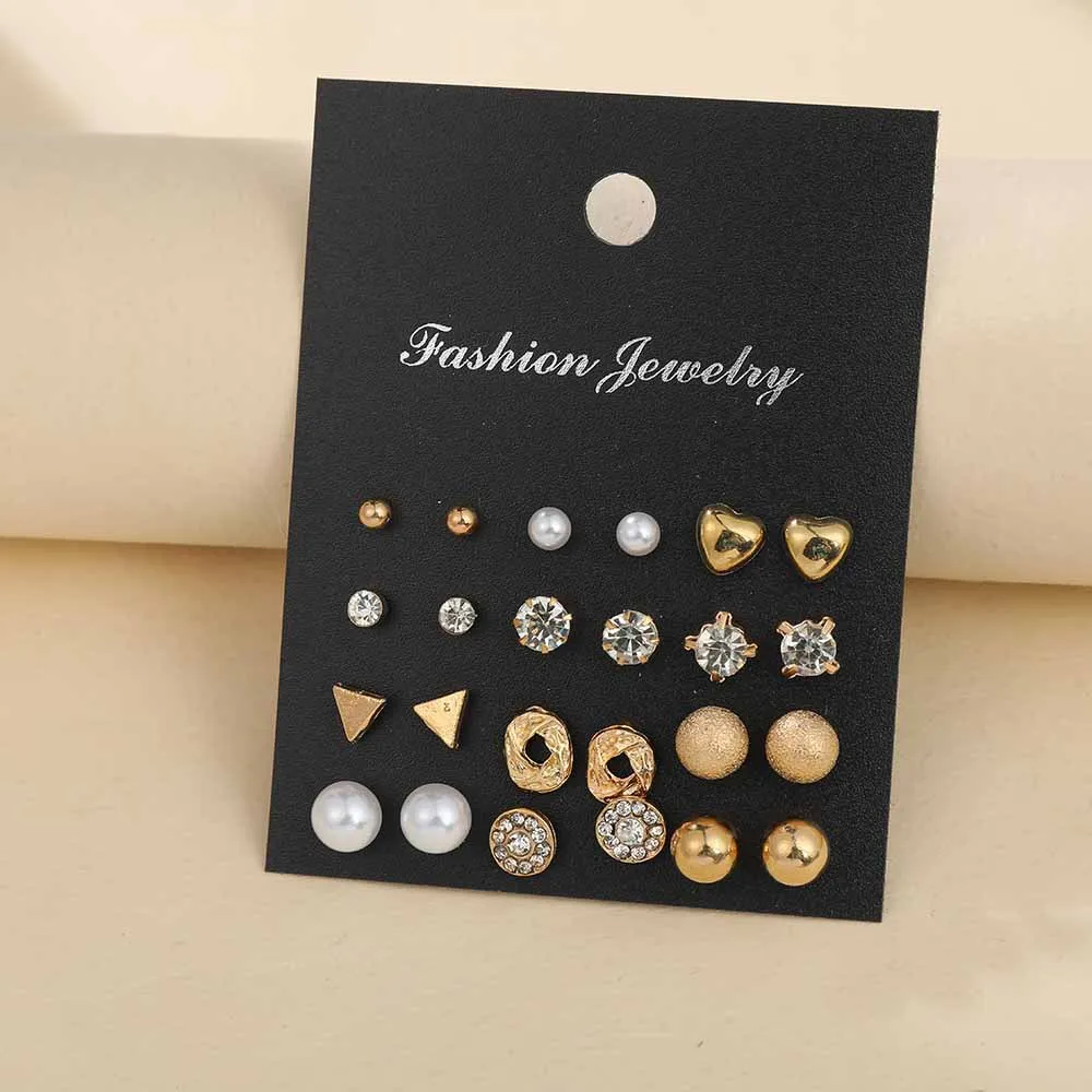 New Trendy 12 Pairs = 24 Pcs Pearl Stud Earrings Set for Women Simple Top - Earrings Set for Women New Collection - Earrings Set 12 Pairs for Girls - Earring for Women - Ear Ring Set 12 Pairs for Girls Stylish/ Earring 12 Pairs Set for Girls Simple 5
