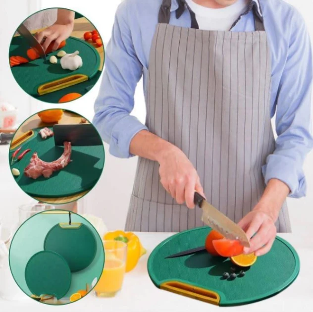 Green Round Plastic Cutting Board for Kitchen, Round Plastic Cutting Boards, Non-Slip Green Plastic Cutting Board for Kitchen, Non-Slip Chopping Boards (12.2 inch) 2