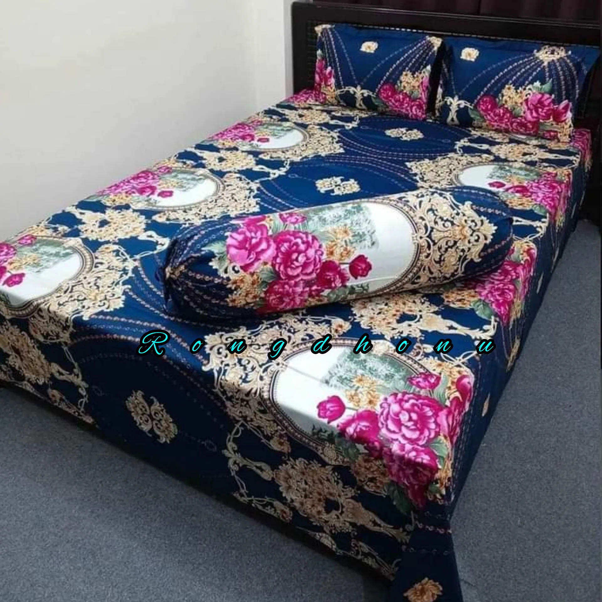 A tuwil panel cotton double size twill panel bed sheet size 7 8 feet King size with two pillow cover 3