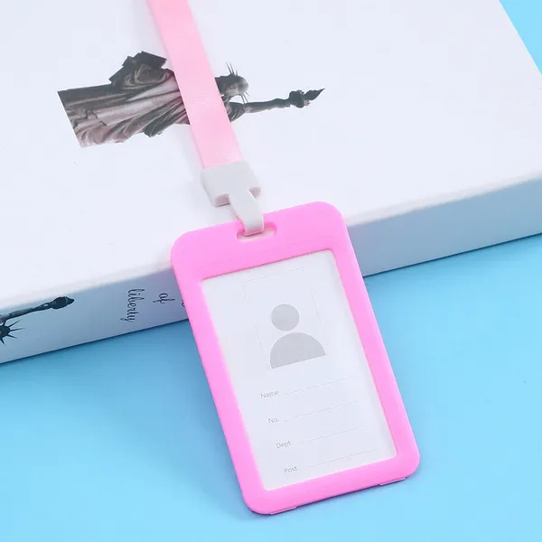 Double-sided transparent work permit card cover integrated buckle lanyard employee tag ID card cover meal card water card protective cover 7