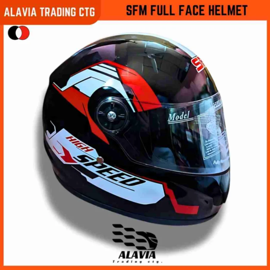 SFM High Speed Full Face Black & Red-White Graphics Unisex Motorcycle Helmet 3