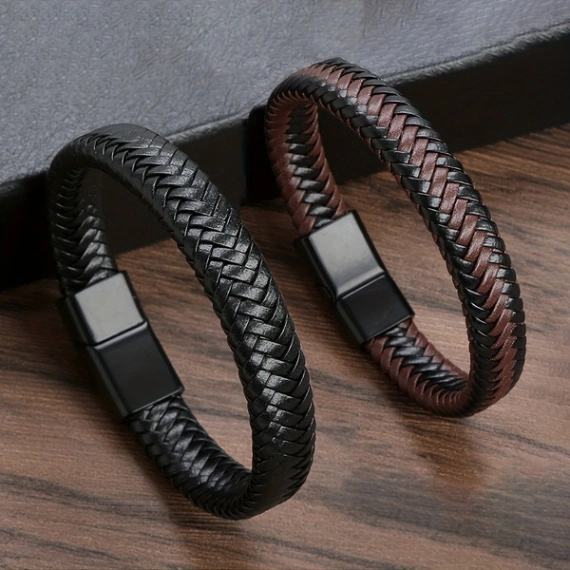 Cross-border leather handmade bracelet men&#x27;s high-end leather stainless steel accessories men&#x27;s jewelry bracelet 2