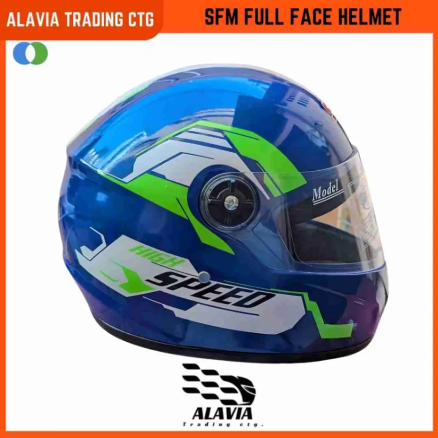 SFM High Speed Full Face Blue &amp; Green-White Graphics Unisex Motorcycle Helmet 2