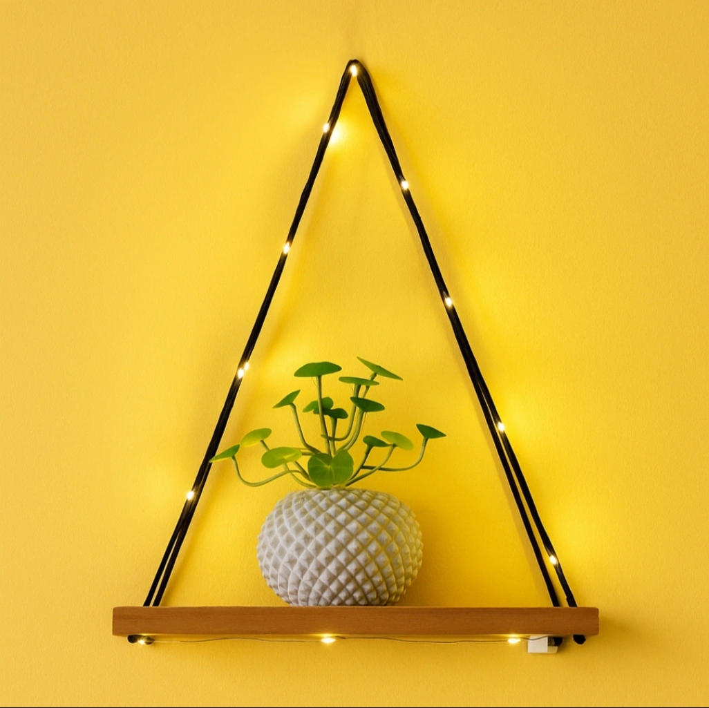 “Natural wood wall-mounted hanging shelf – perfect for home, balcony &amp; garden décor.” 3