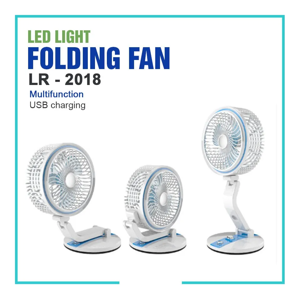 Rechargeable Mini 360 Degree Folding Table Lamp Built In Battery Desktop Fan Desk Light USB Rechargeable Folding Fan with LED Light 6