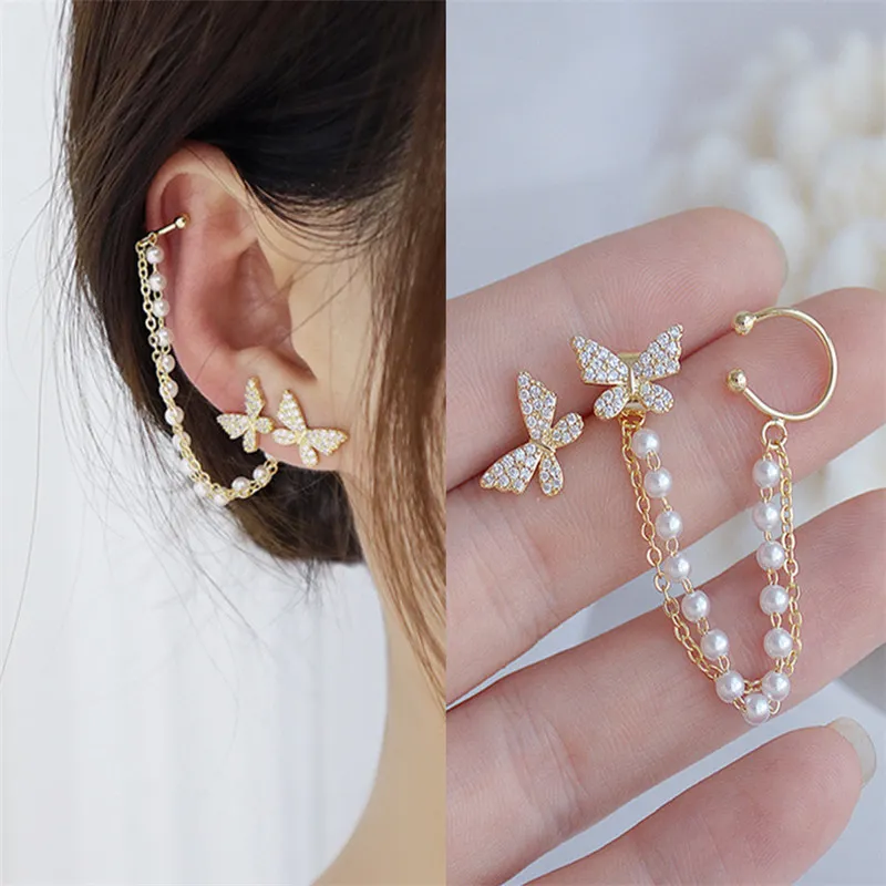 Trendy Korean Elegant Cute Fashionable Rhinestone Butterfly Stud Earrings for Girls Simple Stylish - Pearl Stud Earring for Women Simple New Collection 3