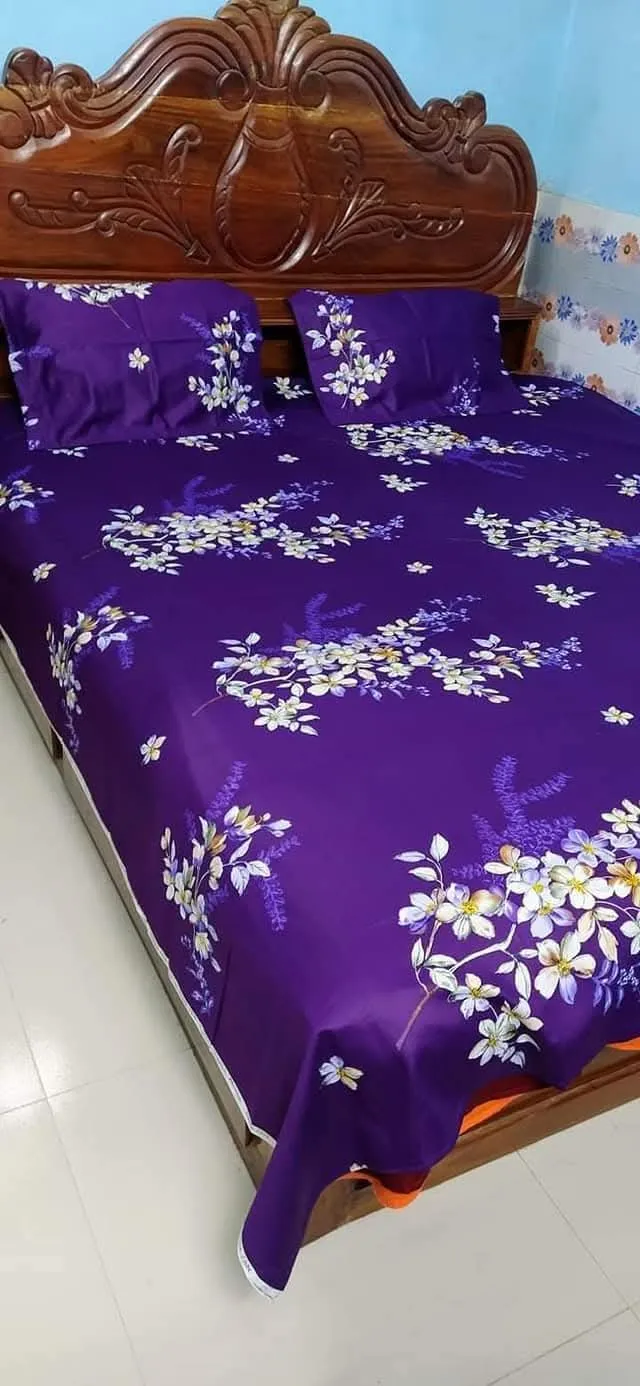 a tuwil panel cotton double size twill panel bed sheet size 7 8 feet King size with two pillow cover 5