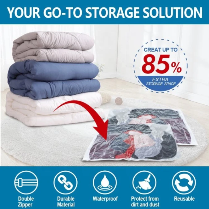 Vacuum Storage Bags( 4 Pack ) with (1 Hand Pump) - Space Saver Solution for Home Organization Size 4