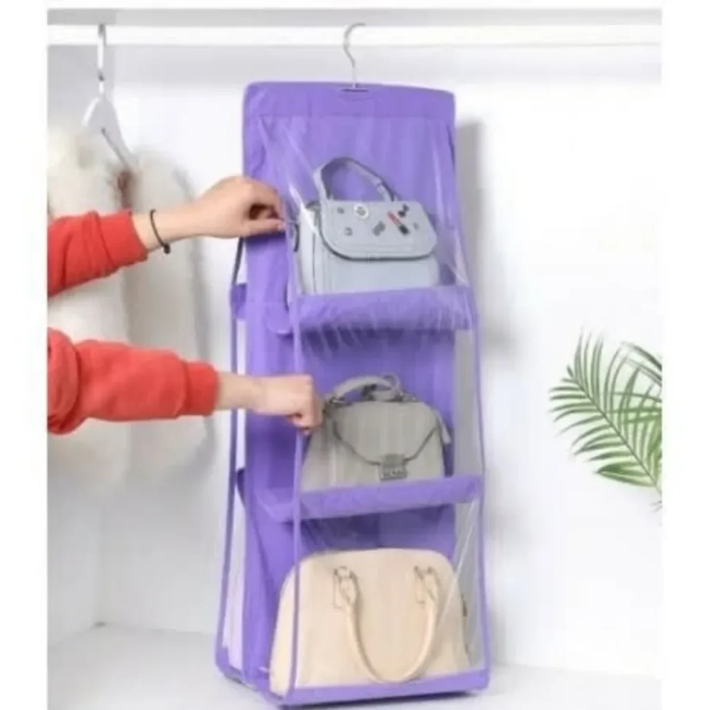 6 Pocket Hanging Organizer, Dust-Proof Storage Bag Holder, Hanging Handbag Organizer 3