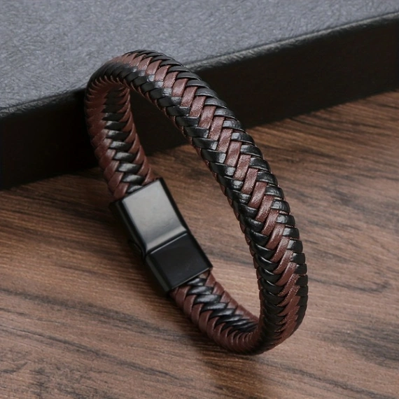 Cross-border leather handmade bracelet men&#x27;s high-end leather stainless steel accessories men&#x27;s jewelry bracelet 3
