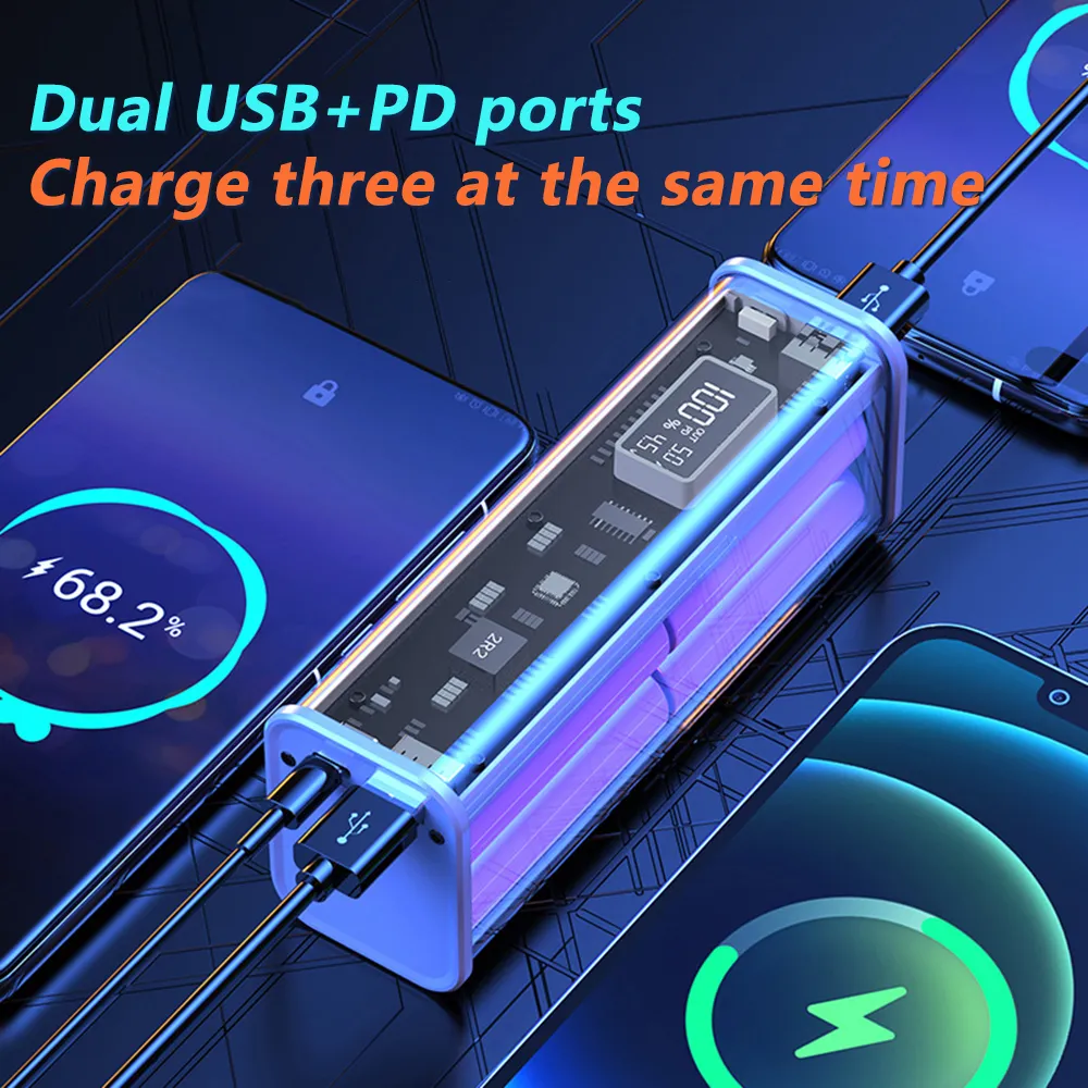 18650 Battery Charger Case DIY Set 100W PD22.5W Power Bank Shell Fast Charging Power Supply Battery Storage Boxes Micro Type-C Not includes the battery 2