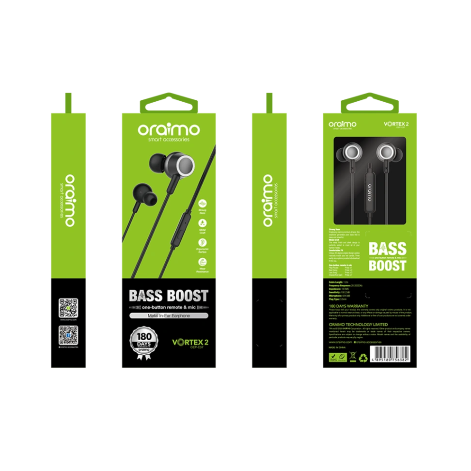 Oraimo Earphone oraimo OEP-E37 Dark Chrome, Wired 3