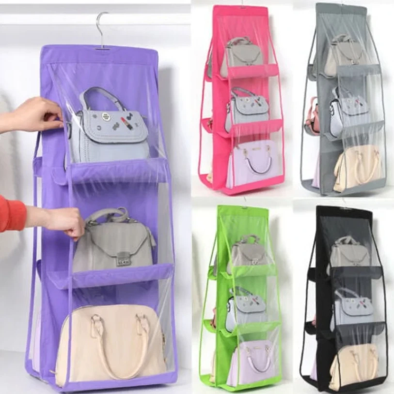 6 Pocket Hanging Organizer, Dust-Proof Storage Bag Holder, Hanging Handbag Organizer 5