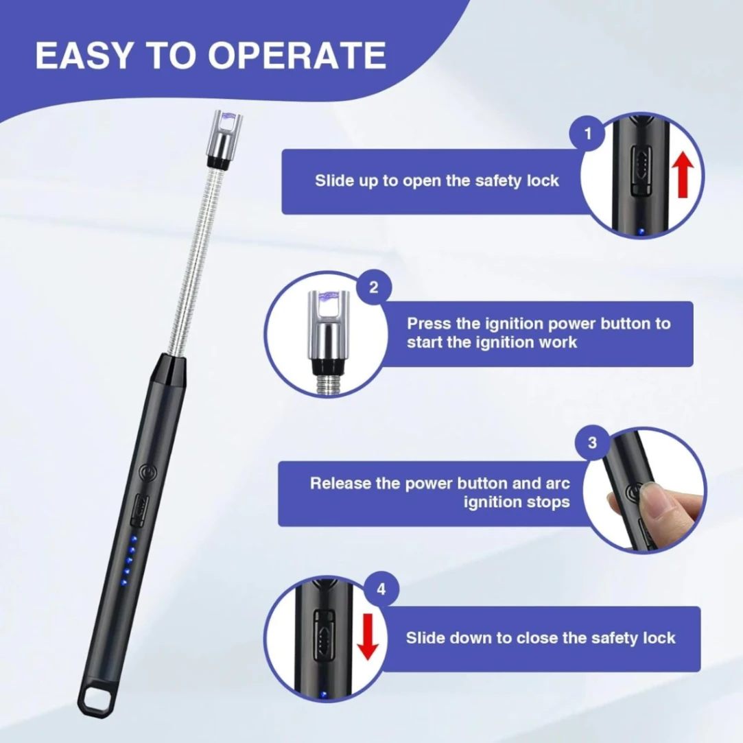 Rechargeable USB Electric Lighter for Candle, Camping, BBQ 6