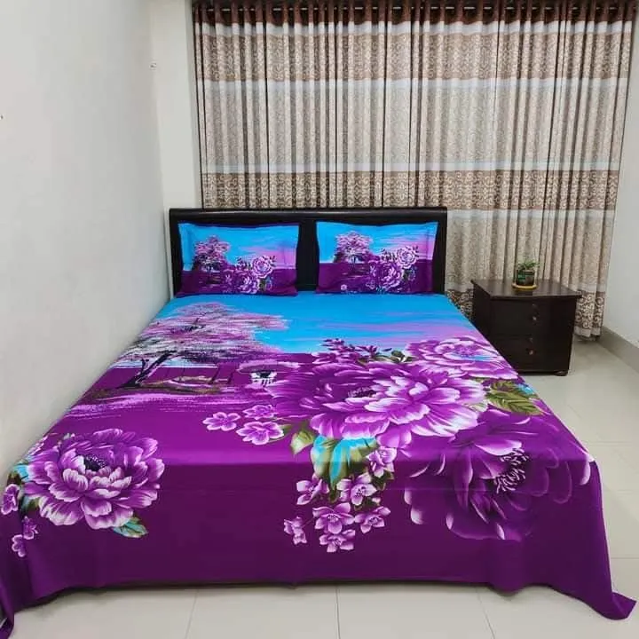 digital home tax cotton double size twill panel bed sheet size 7 5 8 King size with two pillow cover 1