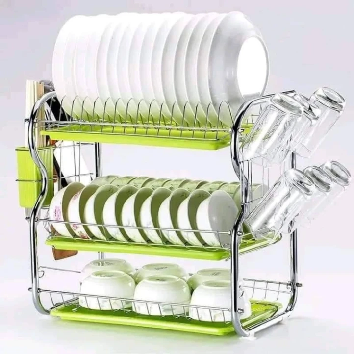 B Shape 3 Layer Stainless Dish Drainer Rack 5