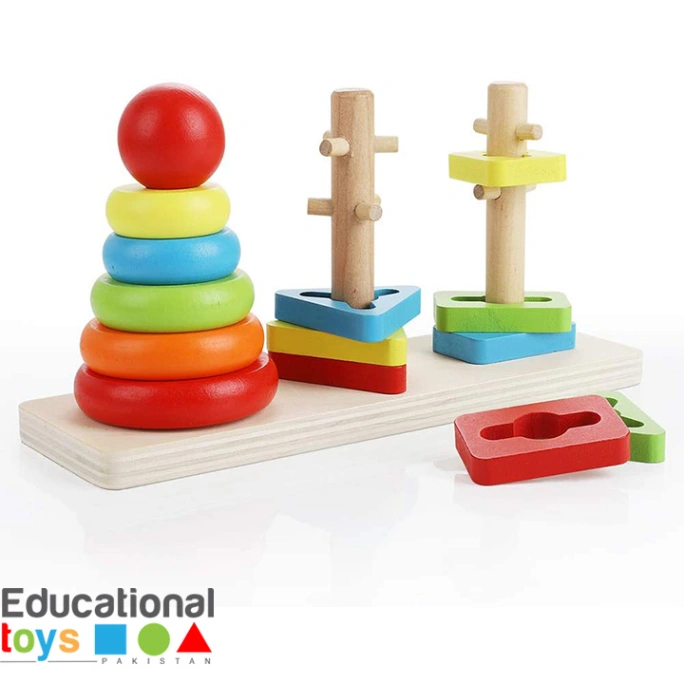 Wooden Rainbow Three Column Sorting Tower – Educational &amp; Interactive Toy for Kids 3