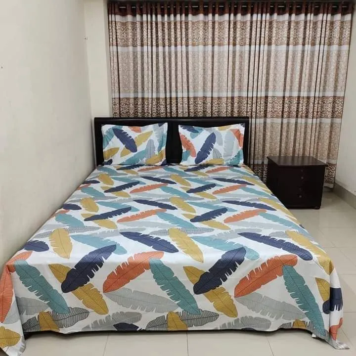 luxury panel cotton double size twill panel bed sheet size 7 8 feet King size A with two pillow cover 2