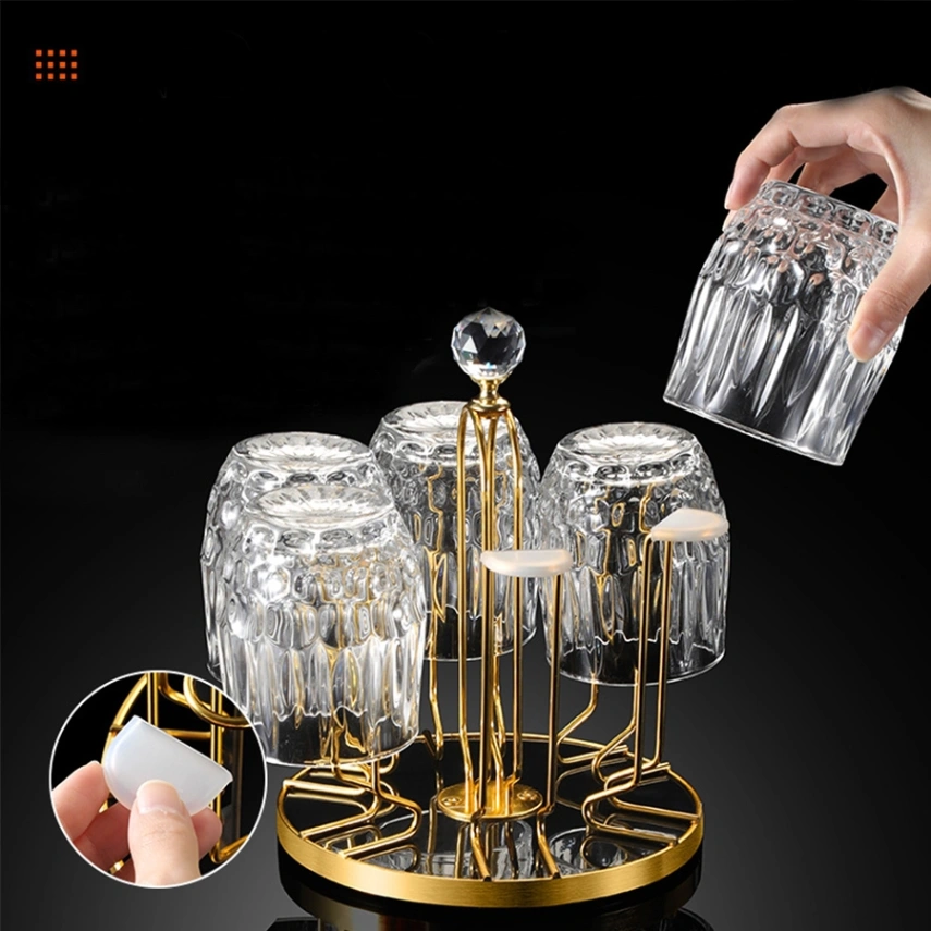 360 Degree Rotating Dining Table Glass holder Rack, Golden Metal Stainless Steel Glass Stand 2