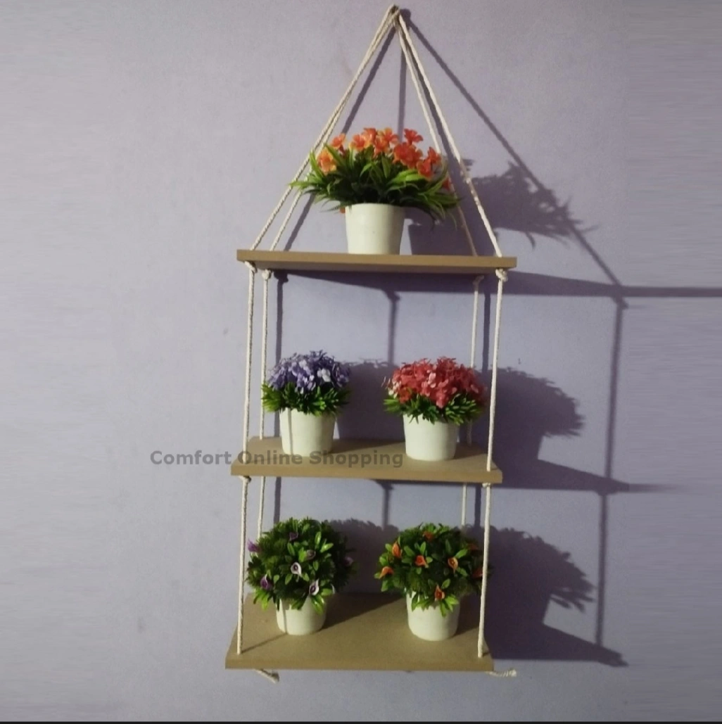 Brown 3 Tier Hanging Wall Shelves, Swing Rope Floating Shelf, Hanging Storage Shelves for Living Room&#x2F;Bedroom&#x2F;Bathroom and Kitchen 3