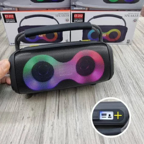 ET-312 Wireless Portable Deep Bass Speaker with FM Radio LED Colorful Light DJ Party Bluetooth Loud Speakers Hand-held 3