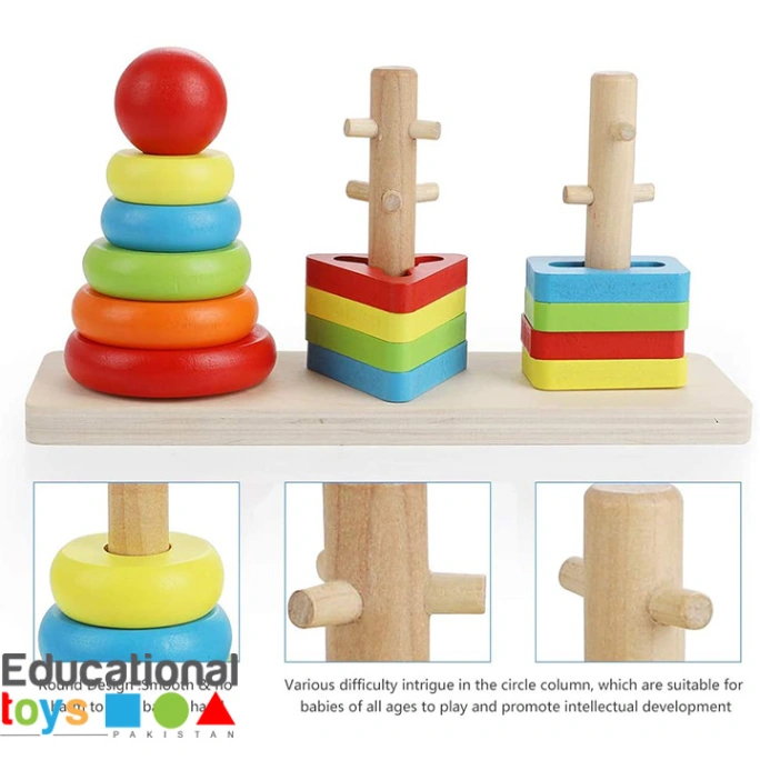 Wooden Rainbow Three Column Sorting Tower – Educational &amp; Interactive Toy for Kids 4