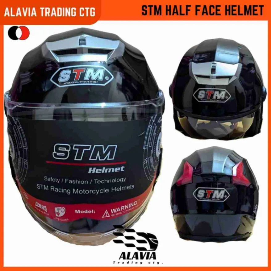 STM Half Face Premium Dual Glass Unisex Motorcycle Helmet -Black 5