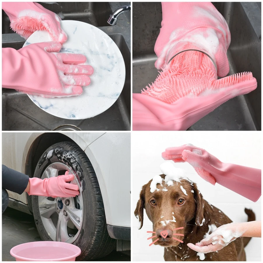 2pcs Silicone Dish Washing Kitchen Hand Gloves, Magic Silicone Dish Washing Gloves 6
