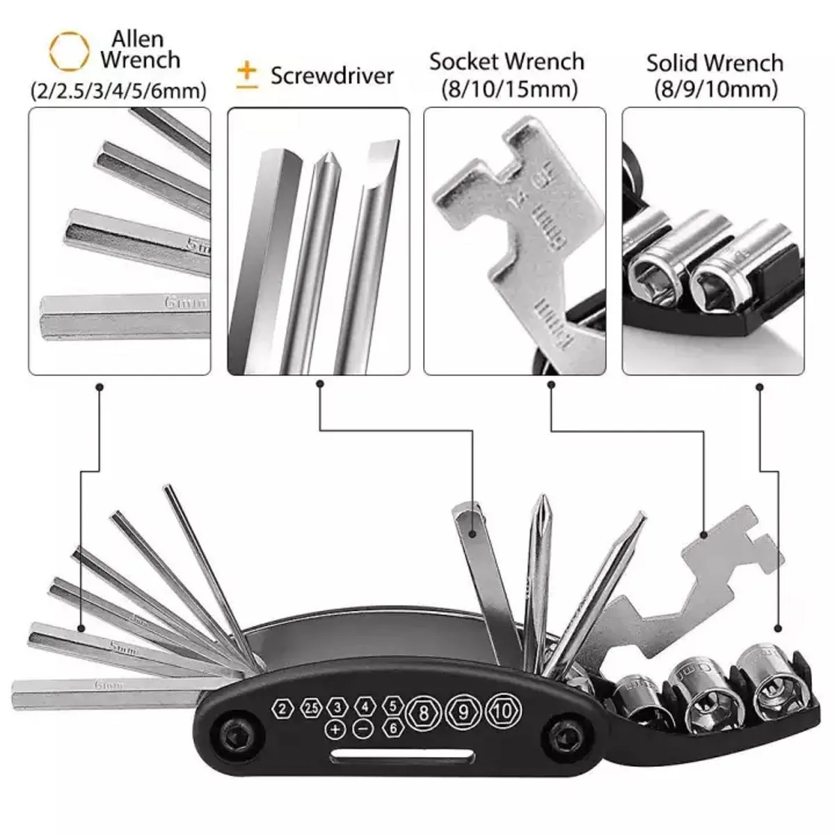 Bicycle Repair Kit Multi Tool Repair Bicycle Tool Kit 16 in 1 2