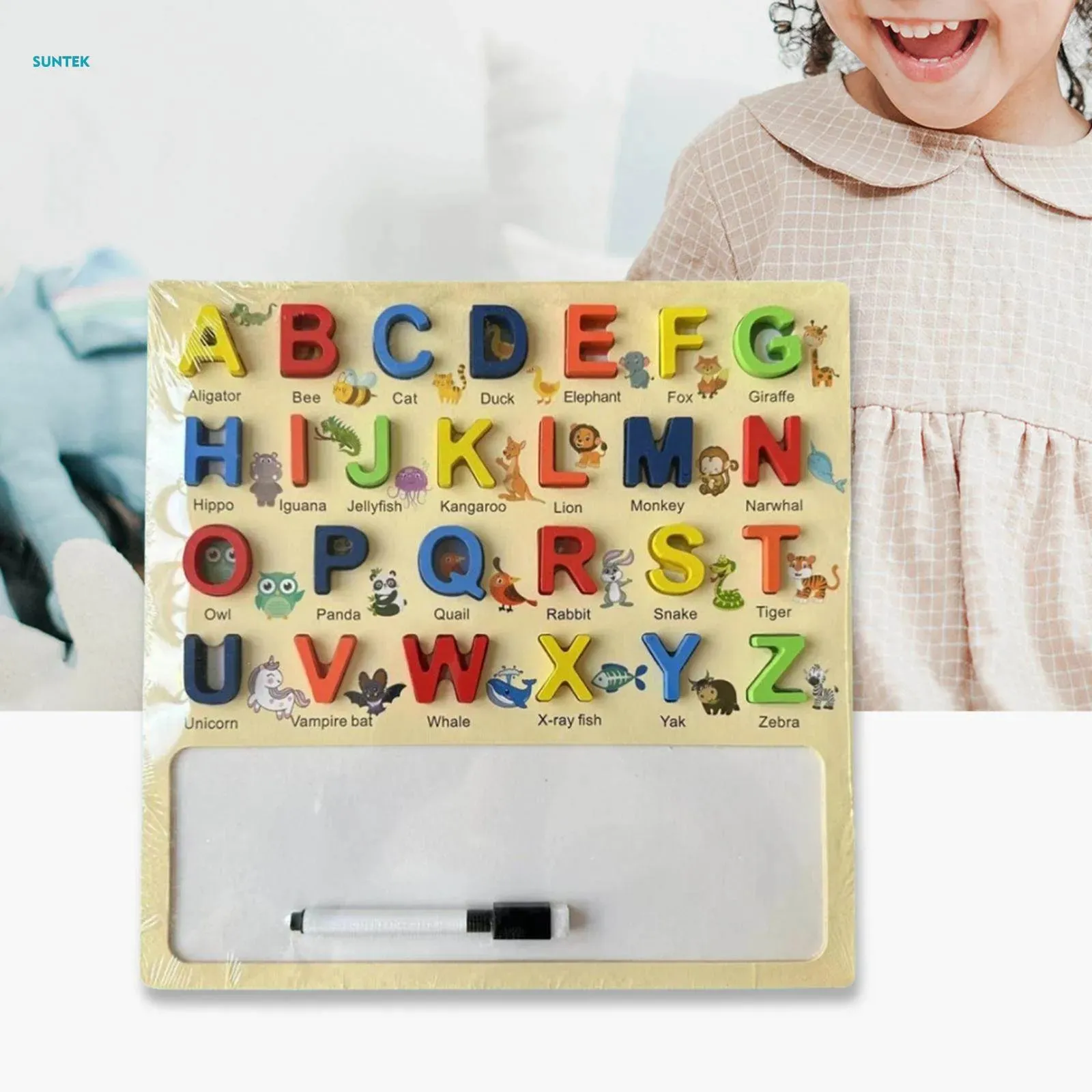 Wooden English Alphabet Puzzles With Sensory Board Toy Birthday Holiday Gift Early Educational 3