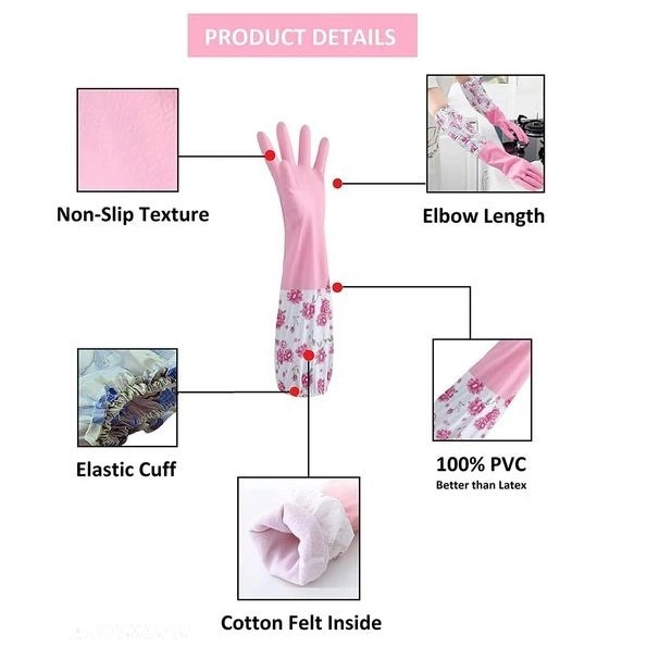 PVC Kitchen Gloves 2Pcs, Silicone Dish Washing Kitchen Hand Gloves - Multicolor 4