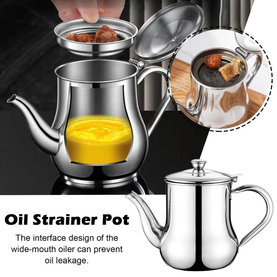 Stainless Steel Oil Strainer Pot Container Jug Storage Can With Filter Cooking Oil Pot Kitchen Large Capacity 32oz 5