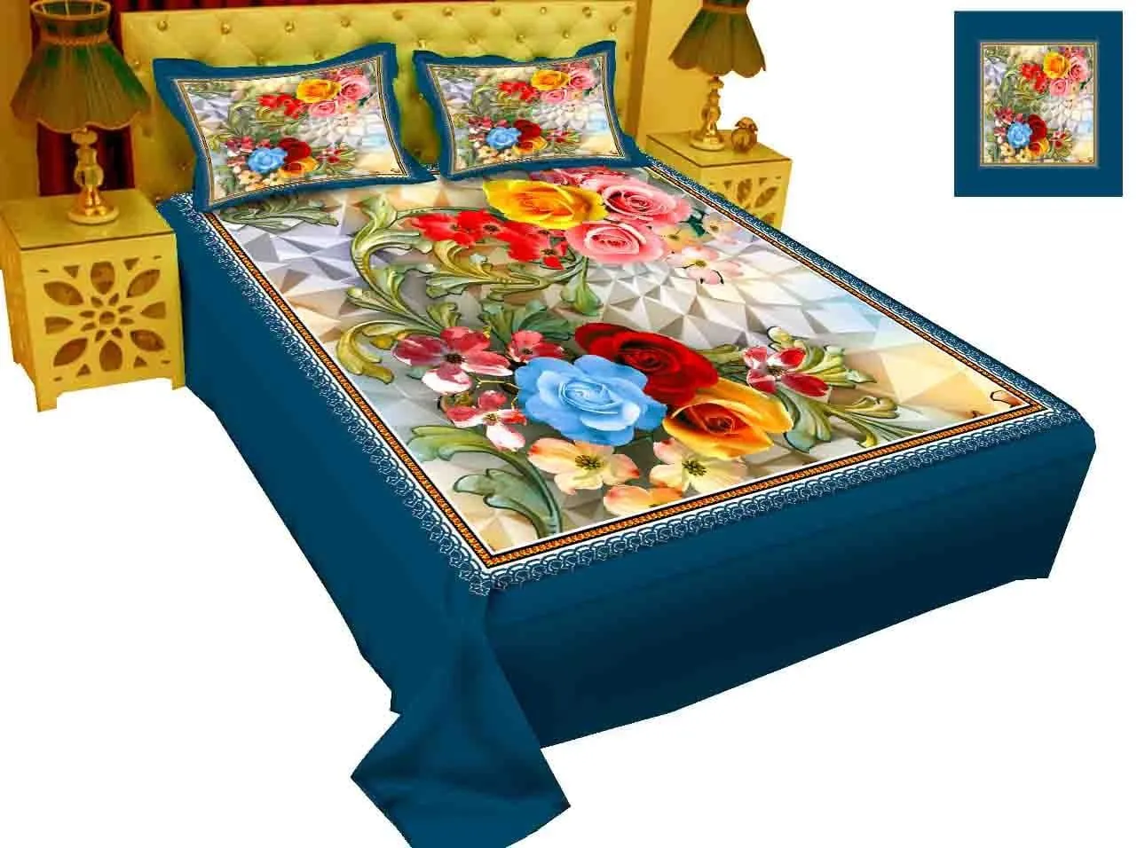 King size luxury panel bed sheet with two pillow cover size 7 5 8 3 feet King size 2