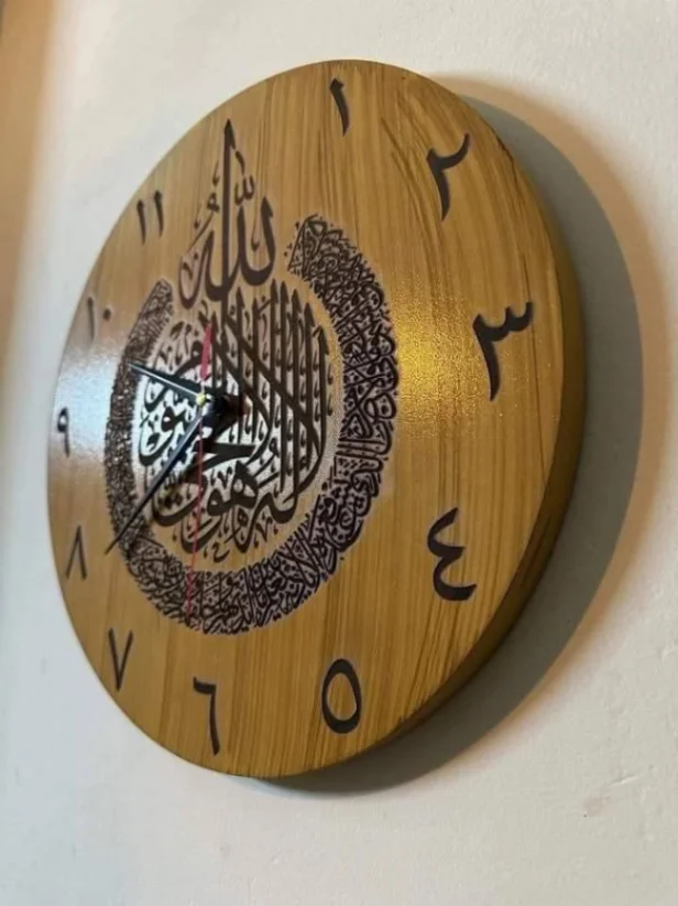 Handicraft wooden Islamic wall clock beautiful, colorful design 6