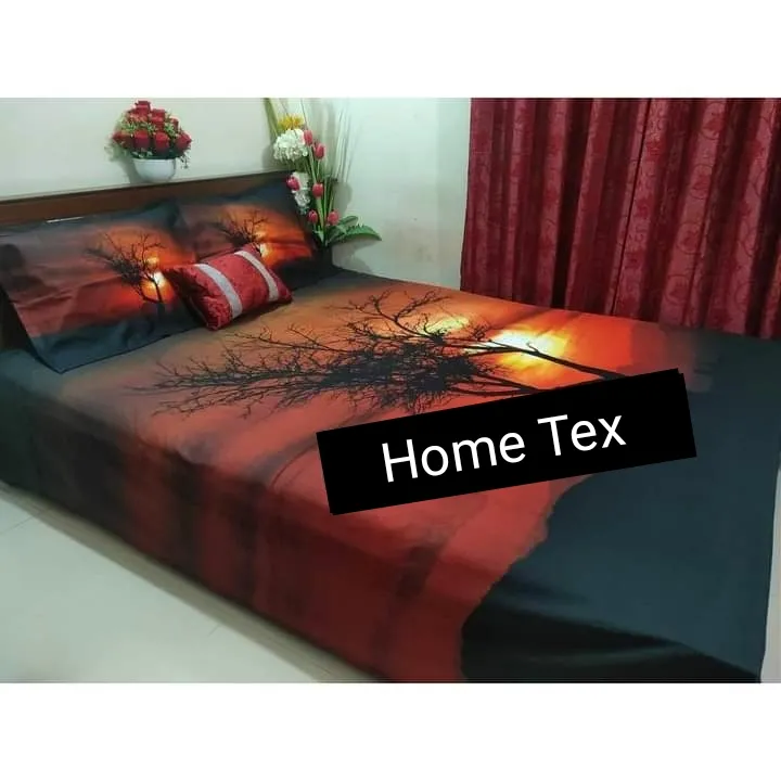cotton double size twill panel home Tex bed sheet size 7 5 8 5 feet King size with two pillow cover 1